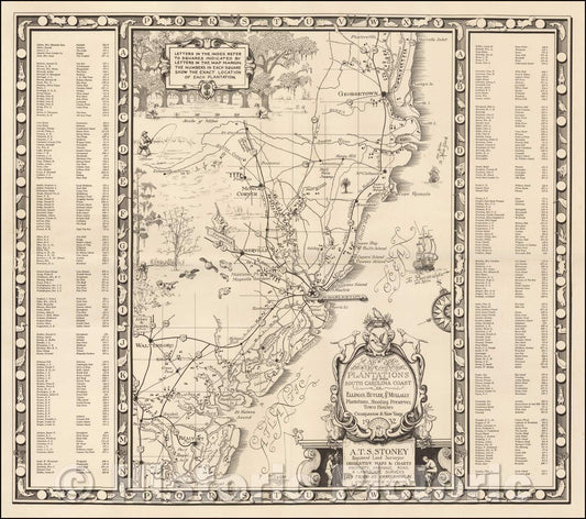 Historic Map - The Principal Plantations on the South Carolina Coast - Elliman, Huyler & Mullally Plantations, Shooting Preserves, Town Houses, 1932 - Vintage Wall Art