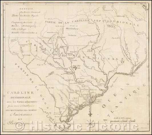 Historic Map - Caroline Meridionale avec les Parties adjacentes: pour servir a l'Intelligence Des Mouvemens shows Charleston, 1787, Charles Picquet v2