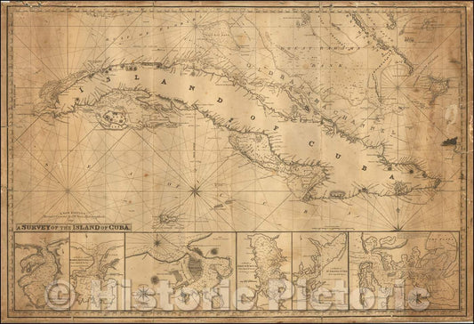 Historic Map - A Survey of The Island of Cuba, 1828, John William Norie - Vintage Wall Art