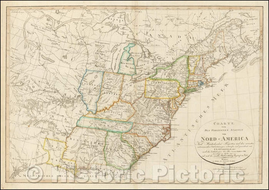 Historic Map - Charte von Den Vereinigten Staaten von Nord-America nebst Louisiana, 1817, Franz Ludwig Gussefeld - Vintage Wall Art