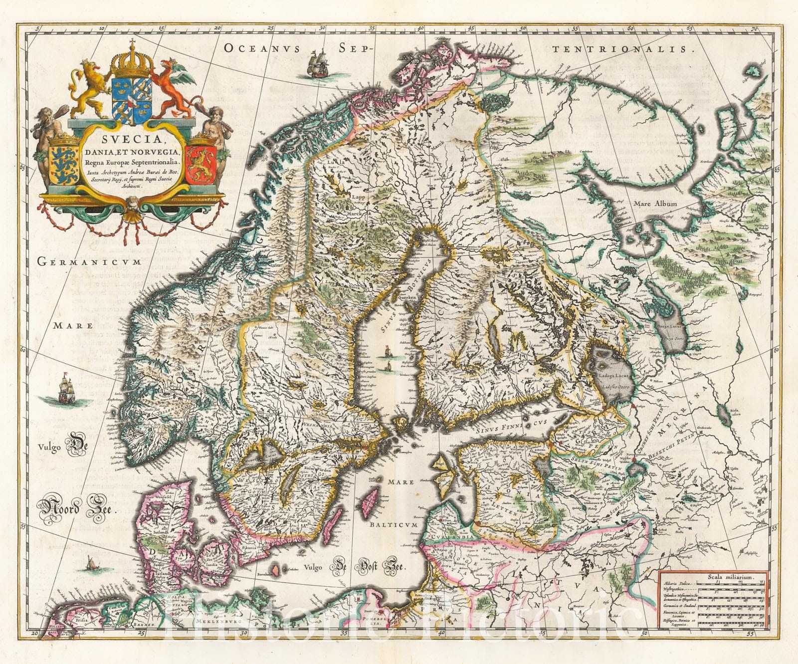 Historic Map - Suecia Dania et Norvegia Regna Europae Septentrionalis/Blaeu's Map of Scandinavia, 1635, Willem Janszoon Blaeu - Vintage Wall Art