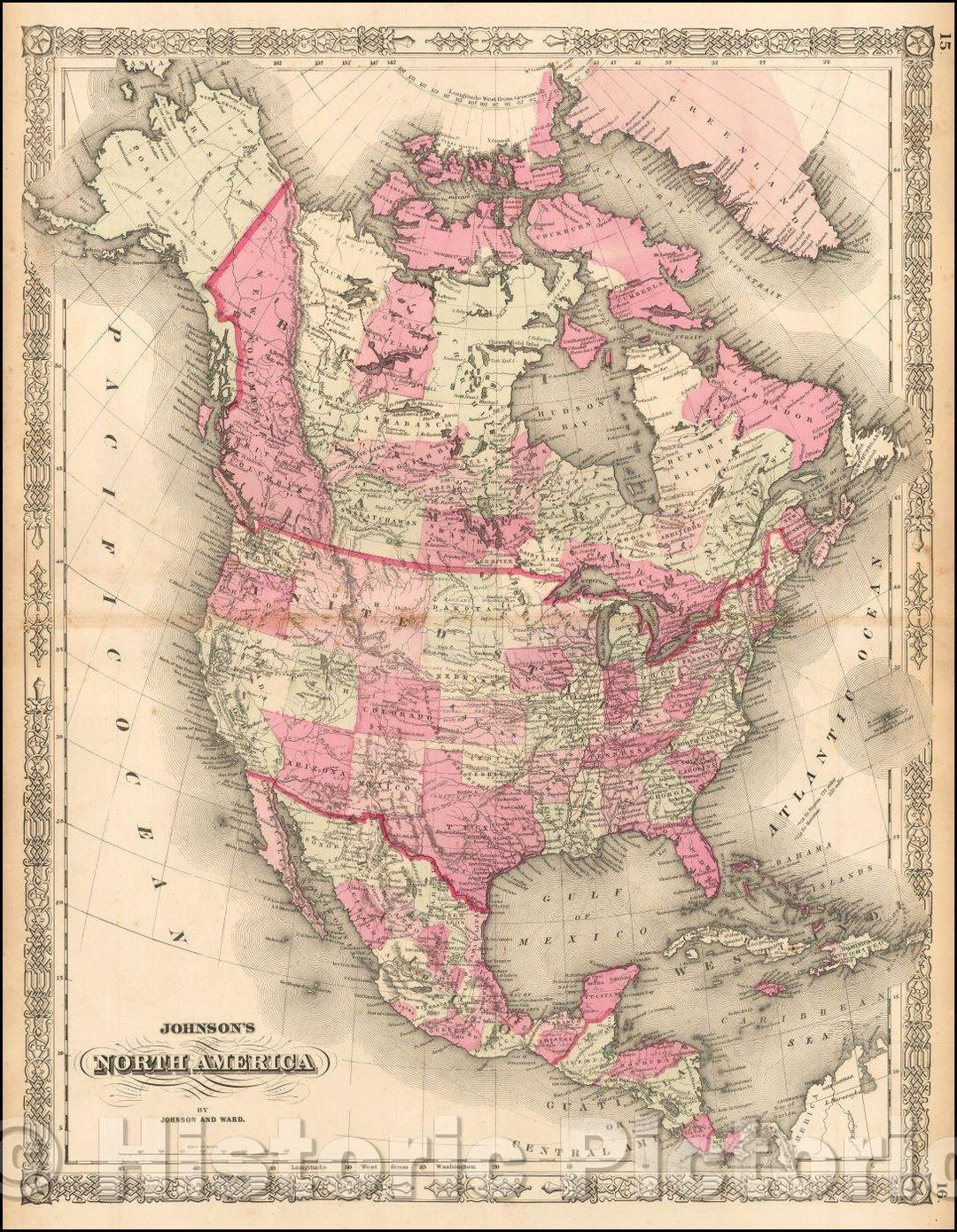 Historic Map - Johnson's North America, 1863, Benjamin Ward v2