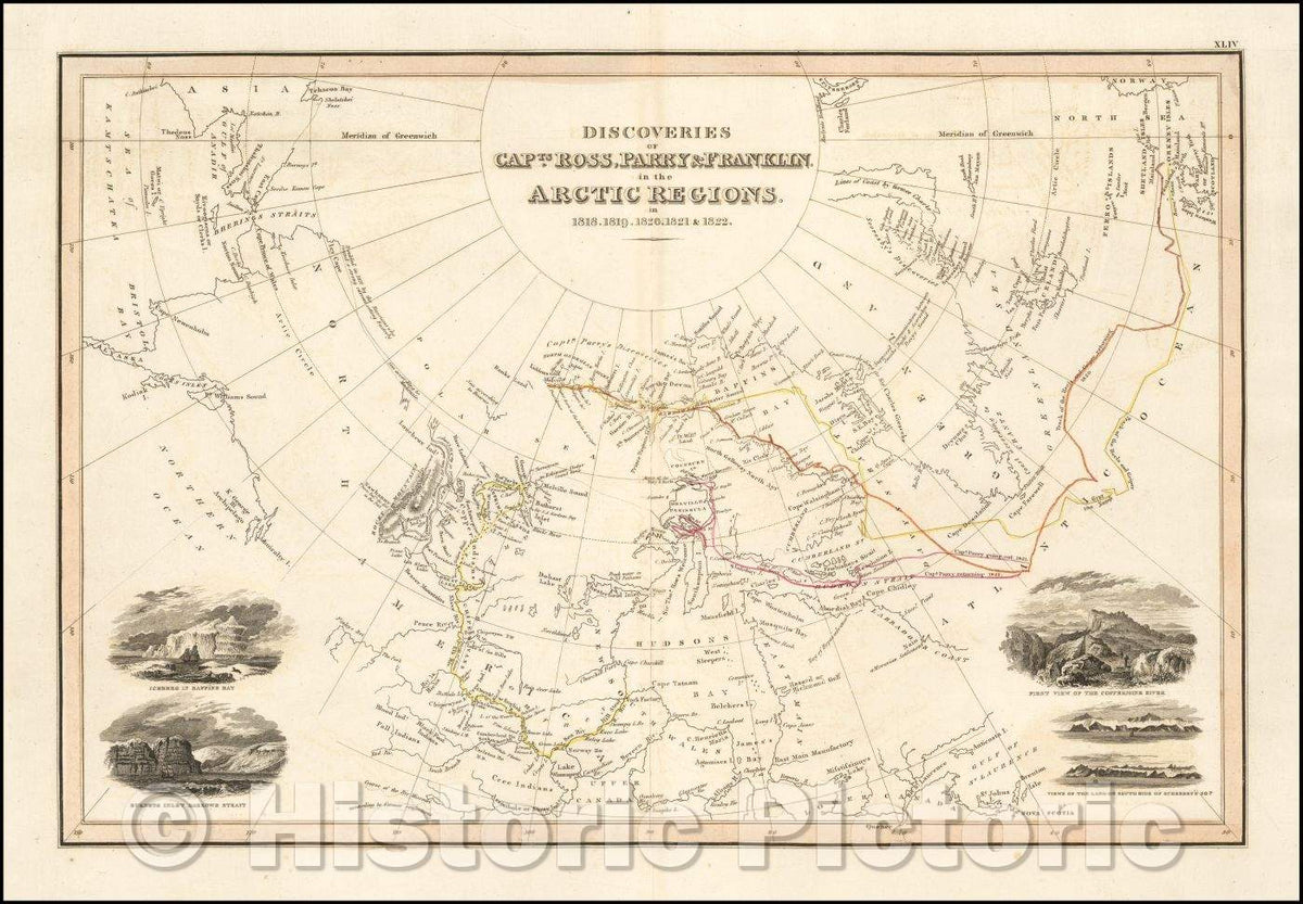 Historic Map - Discoveries of Capts. Ross, Parry, Franklin in the Arctic Regions From 1818 to 1827, 1829, John Wyld v2