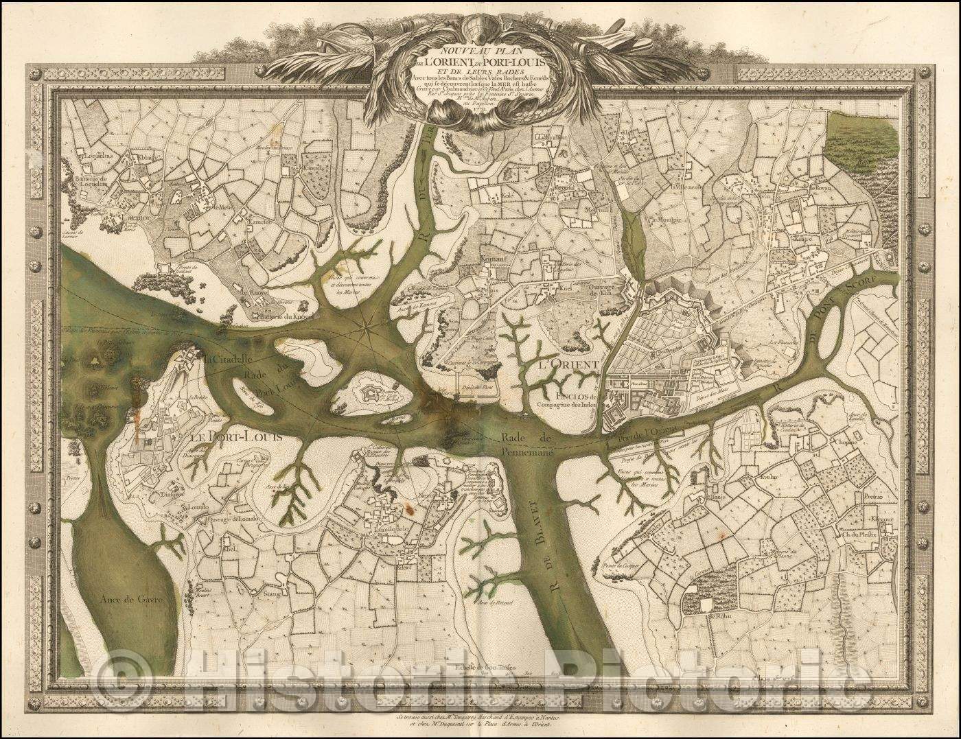 Historic Map - Nouveau Plan de L'Orient, du Port-Louis et de Leurs Rades/New Map of L'Orient, Port Louis and Their Rades, 1771, Nicholas Chalmandrier - Vintage Wall Art