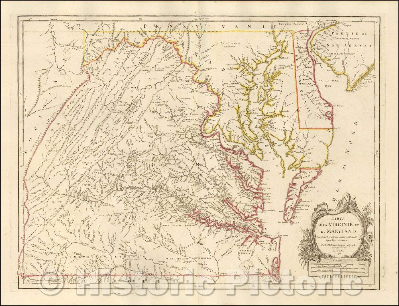 Historic Map - Carte De La Virginie Et Du Maryland Dressee sur la grande carte Angloise, 1778, Gilles Robert de Vaugondy v2