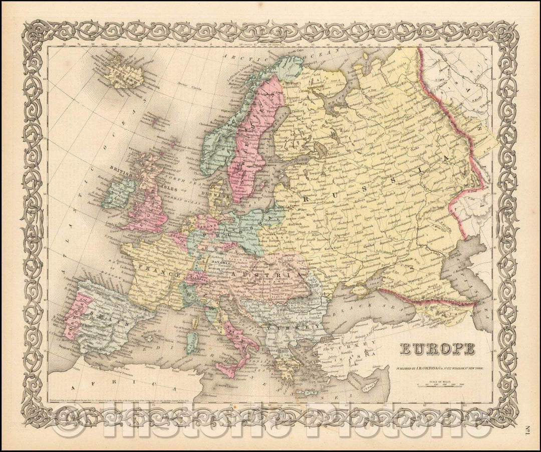 Historic Map - Europe, 1859, G.W. & C.B. Colton - Vintage Wall Art