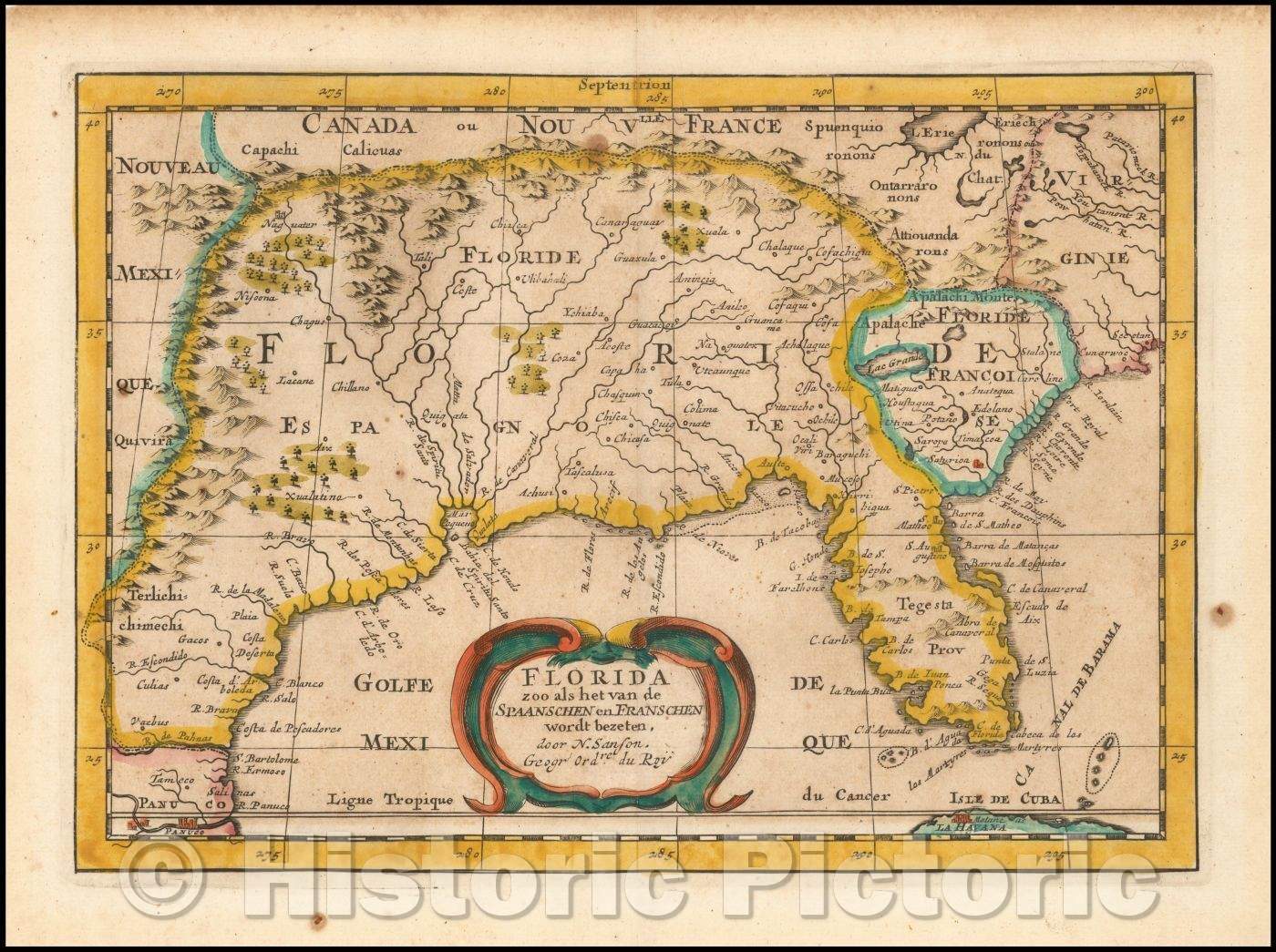 Historic Map - Florida zoo als het van de Spaanschen en Franschen Wordt Bezeten, 1657, Nicolas Sanson - Vintage Wall Art