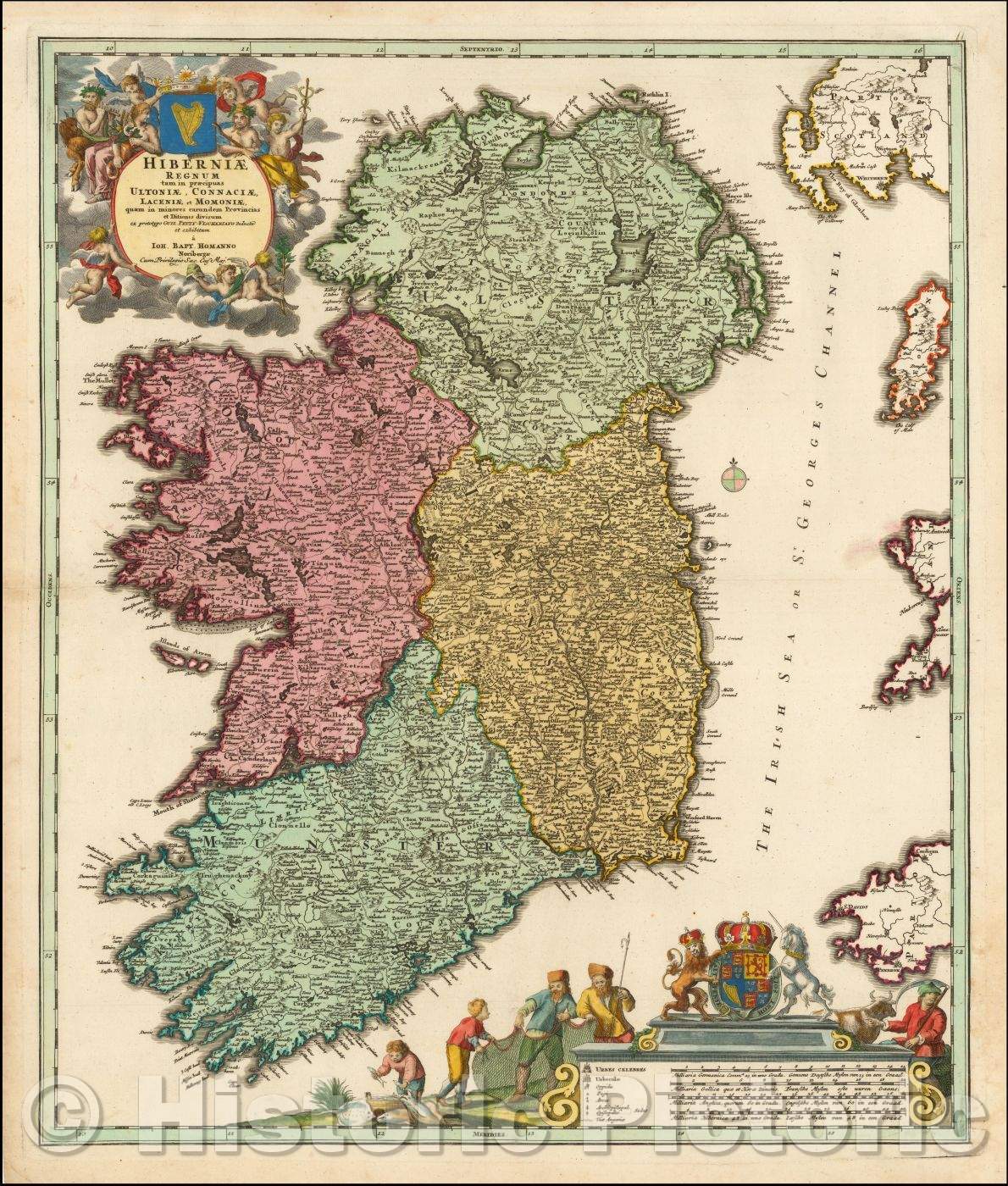 Historic Map - Hiberniae Regnum tam in praecipuas Ultoni? Connaci? Lageni? et Momoni? 1712, Johann Baptist Homann v8