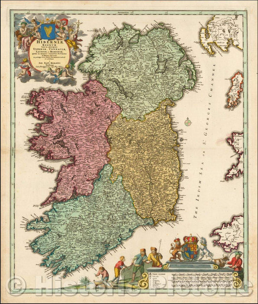 Historic Map - Hiberniae Regnum tam in praecipuas Ultoni? Connaci? Lageni? et Momoni? 1712, Johann Baptist Homann v8