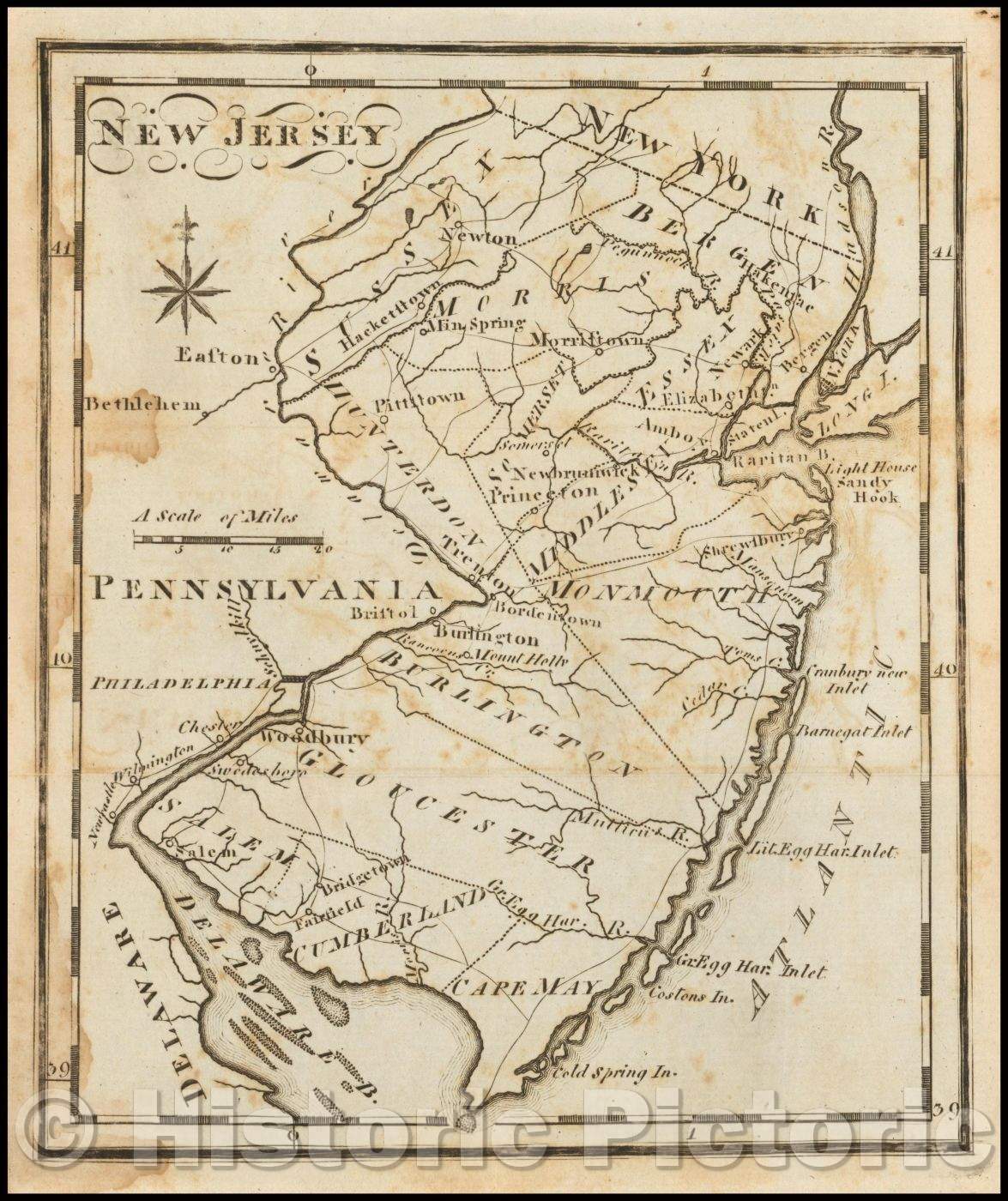 Historic Map - New Jersey, 1795, Joseph Scott - Vintage Wall Art