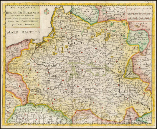Historic Map - Nuova Carta Del Regno Di Polonia Diviso nei suoi Palatinati, 1736, Giambattista Albrizzi - Vintage Wall Art
