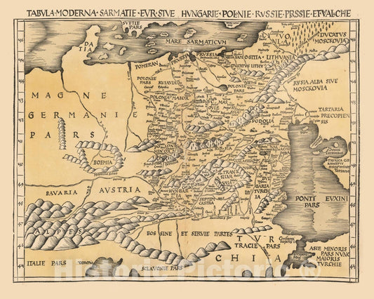 Historic Map - Poland, Baltic, Hungary & Eastern Europe, Tabula Moderna Sarmatie Eur Siv :: Poland, Baltic, Germany and Eastern Europe, 1513 - Vintage Wall Art