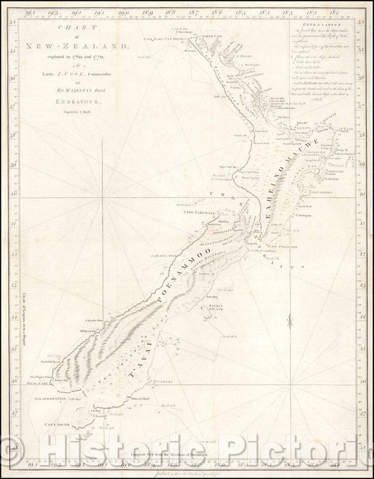 Historic Map - Chart of New-Zealand, explored in 1769 and 1770, 1773, James Cook v1