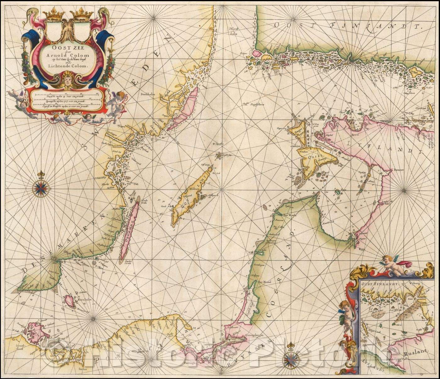 Historic Map - Oost Zee door Arnold Colom/East Sea by Arnold Colom, 1654, Arnold Colom - Vintage Wall Art