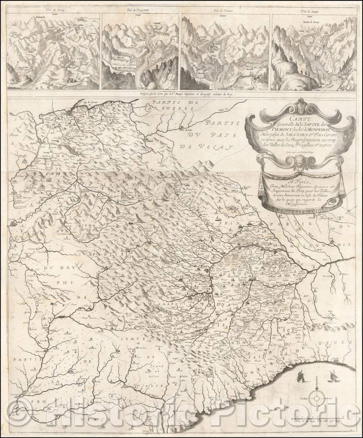 Historic Map - Carte Generalle de la Savoye du Piemont duche de Monferrat Marquista de Sa :: Savoy Piedmont Duchy of Monferrato Marquista of Salusses, 1630 - Vintage Wall Art