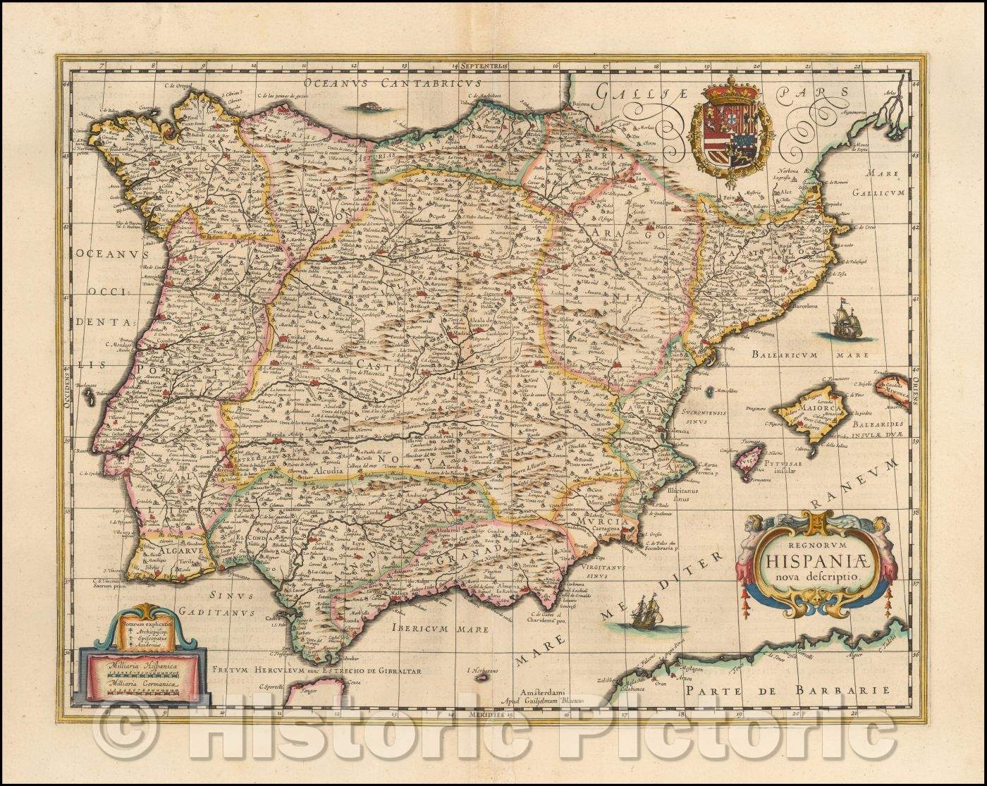 Historic Map - Regnorum Hispaniae nova descriptio, 1635, Willem Janszoon Blaeu - Vintage Wall Art
