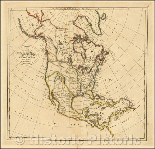 Historic Map - A New and Accurate Map of North America from the best Authorities, 1814, Mathew Carey - Vintage Wall Art
