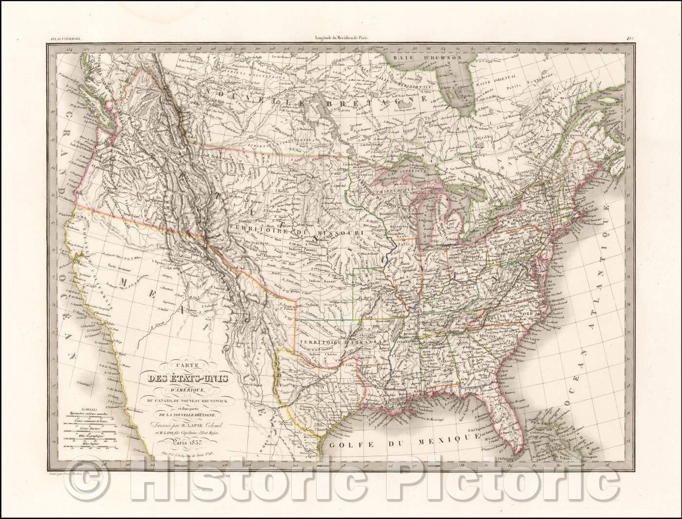 Historic Map - Carte Des Etats-Unis D'Amerique, 1838, Alexandre Emile Lapie v2