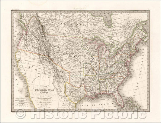Historic Map - Carte Des Etats-Unis D'Amerique, 1838, Alexandre Emile Lapie v2