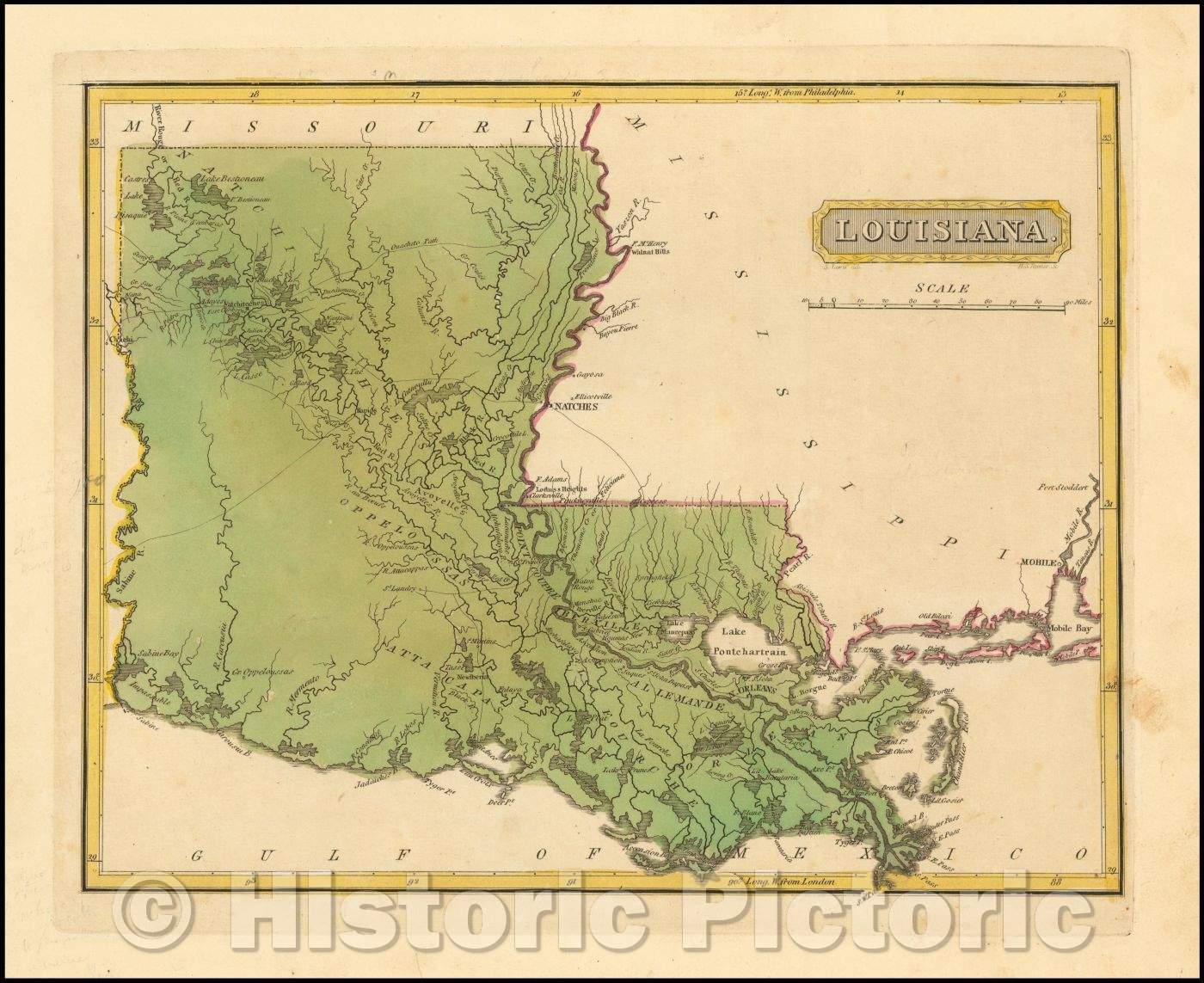Historic Map - Louisiana, 1816, Fielding Lucas Jr. - Vintage Wall Art