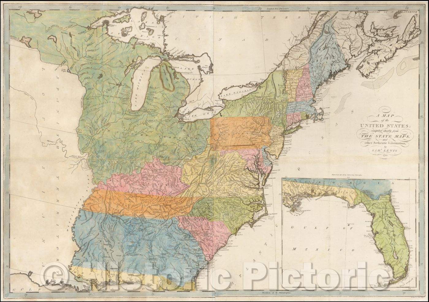 Historic Map - United States, 1795, Matthew Carey - Vintage Wall Art
