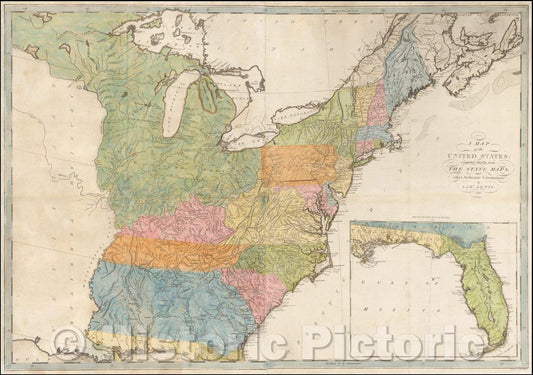 Historic Map - United States, 1795, Matthew Carey - Vintage Wall Art
