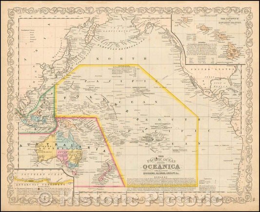Historic Map - The Pacific Ocean Including Oceanica with its several Divisions, Groups, 1857, Charles Desilver - Vintage Wall Art