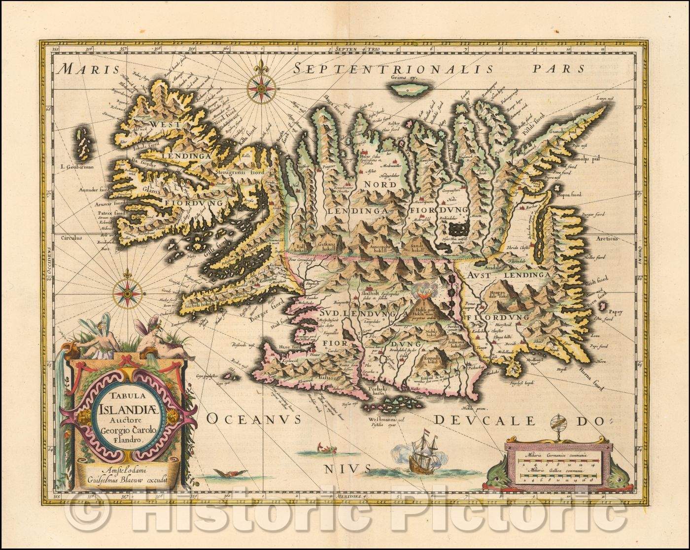 Historic Map - Tabula Islandiae Auctore Georgio Carolo Flandro, 1640, Willem Janszoon Blaeu - Vintage Wall Art