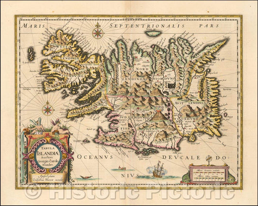 Historic Map - Tabula Islandiae Auctore Georgio Carolo Flandro, 1640, Willem Janszoon Blaeu - Vintage Wall Art