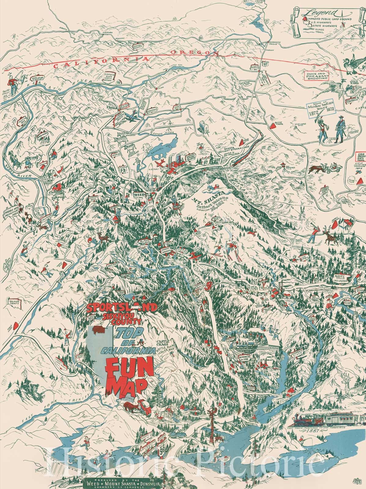 Siskiyou County Pictorial Fun Map, 1952 ca - Historical Map Print