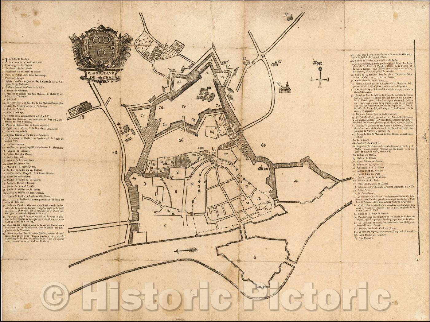 Historic Map - Plan De La Ville De Chalon/Map of Chalone-sur-Saone, likely one of the earliest printed Maps of the city, 1750, Anonymous - Vintage Wall Art