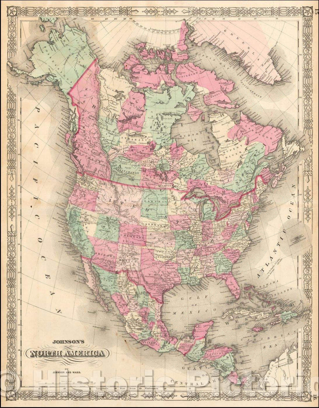 Historic Map - Johnson's North America, 1863, Benjamin P Ward v1