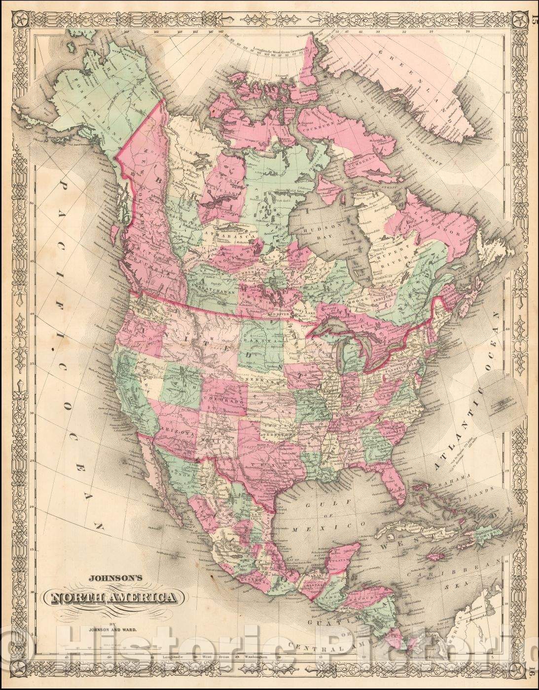 Historic Map - Johnson's North America, 1863, Benjamin P Ward v1