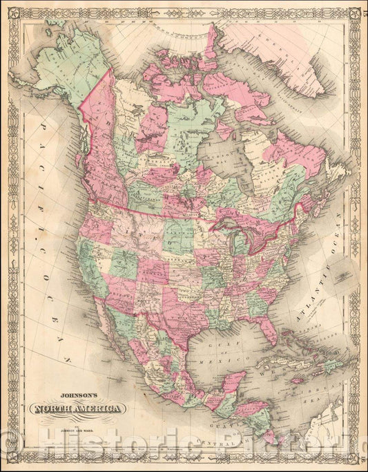 Historic Map - Johnson's North America, 1863, Benjamin P Ward v1