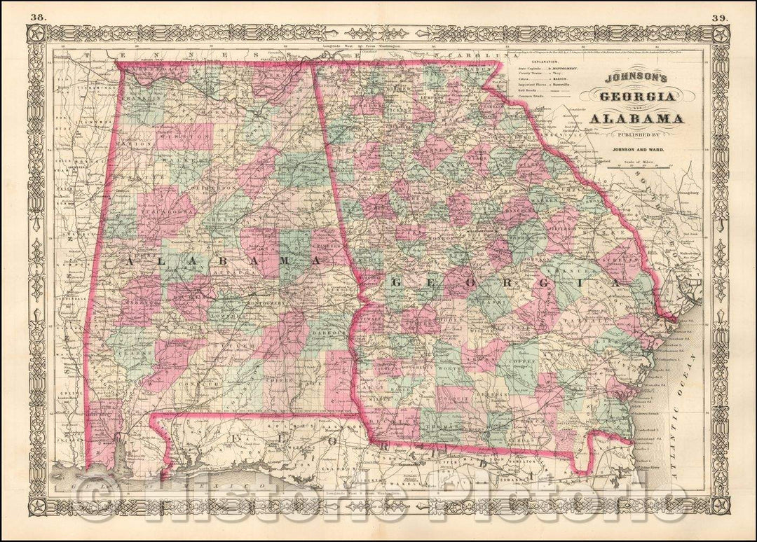Historic Map - Johnson's Georgia and Alabama, 1863, Benjamin P Ward v1