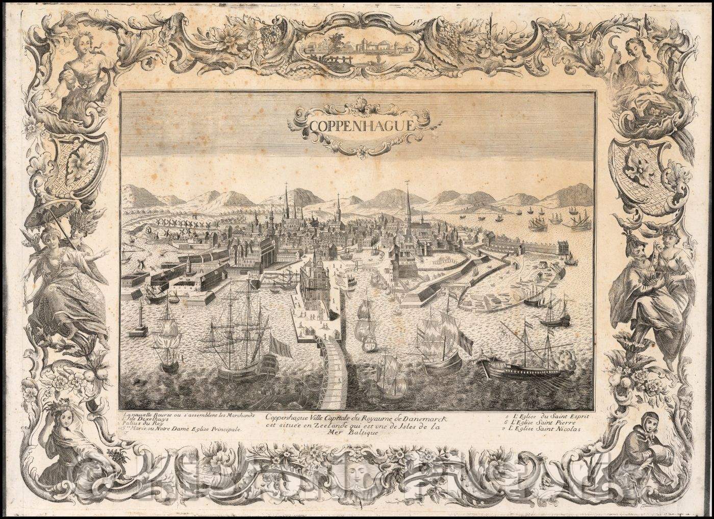 Historic Map - Copenhague Ville Capitale du Royaume de Danemarck est situ? en Zeelande/Large View of Copenhagen, with an elaborate engraved border, 1680 - Vintage Wall Art
