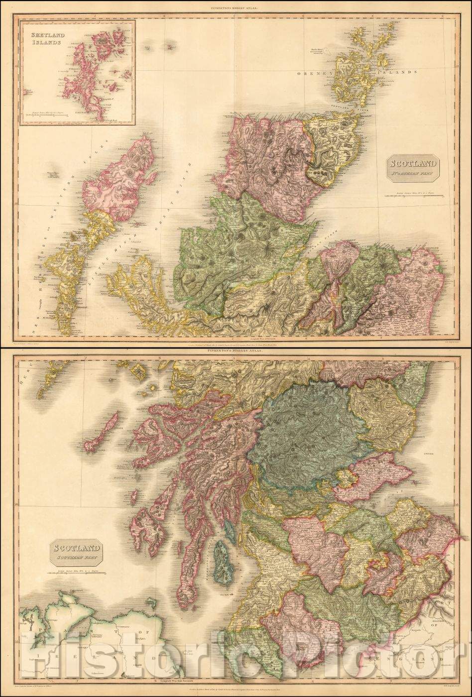 Historic Map - Scotland (Northern Part) [and] Scotland (Southern Part), 1815, John Pinkerton - Vintage Wall Art