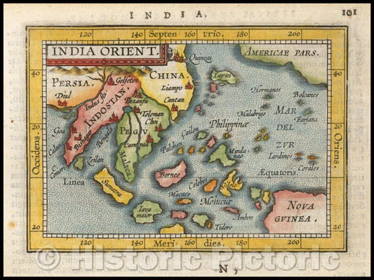 Historic Map - India Orient, 1590, Abraham Ortelius - Vintage Wall Art