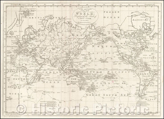 Historic Map - A New and Complete Chart of the World; Displaying the Tracks of Captn. Cook and other Modern Navigators, 1787, Thomas Bowen - Vintage Wall Art