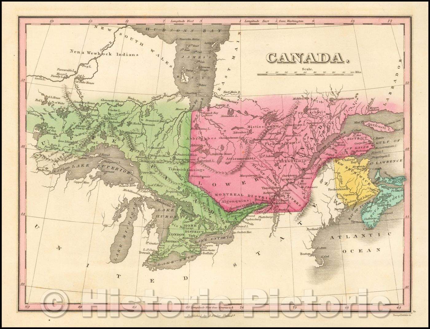 Historic Map - Canada, 1824, Anthony Finley - Vintage Wall Art