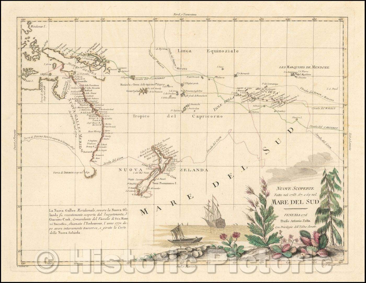 Historic Map - Nuove Scoperte Fatte nel 1765, 67 e 69 nel Mare Del Sud, 1776, Antonio Zatta v5
