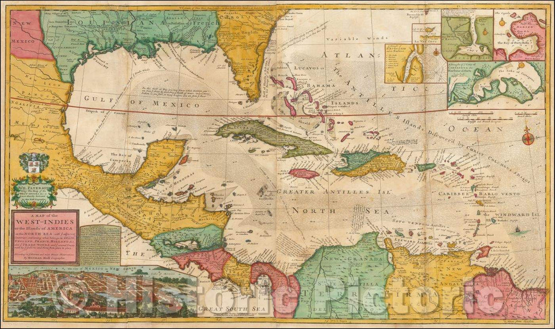 Historic Map - A Map of the West-Indies or the Islands of America in the North Sea, 1733, Hermann Moll - Vintage Wall Art
