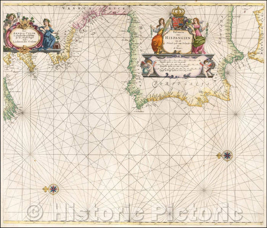 Historic Map - Paascaarte van Hispangien van de Noord zyde van Yrlandt tot de Straet./Paascaarte Hispangien of the North Zyde of Yrlandt to Straet, 1658 - Vintage Wall Art