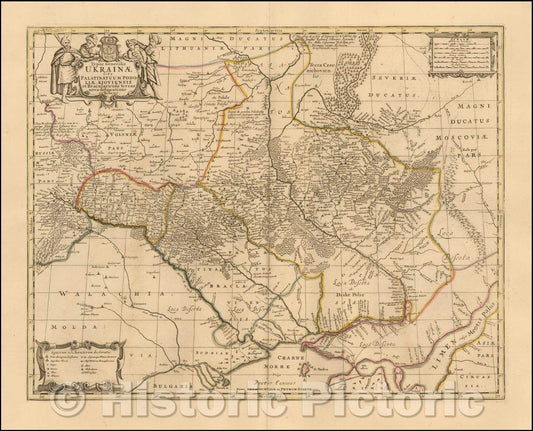 Historic Map - Typus Generalis Ukrainae sive Palatinatuum Podoliae, Kioviensis et Braczlaviensis terras nova delineatione exhibens, 1690, Peter Schenk - Vintage Wall Art