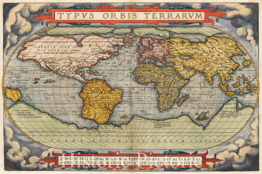 Typus Orbis Terrarum World Map 1571 - Hand Colored Historical Map Print