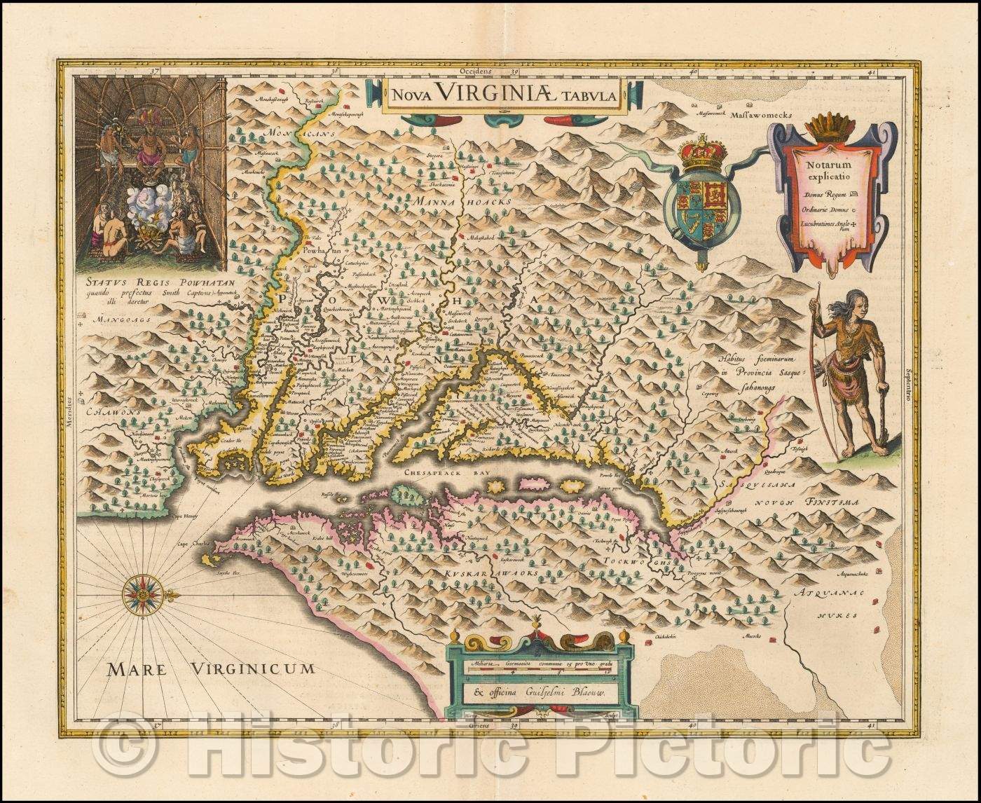 Historic Map - Nova Virginiae Tabula, 1635, Willem Janszoon Blaeu - Vintage Wall Art