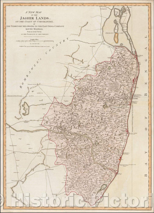 Historic Map - The Jaghir Lands, on the Coast of Coromandel. or The Territory Belonging to the East India Company Round Madras, 1794, Laurie & Whittle - Vintage Wall Art
