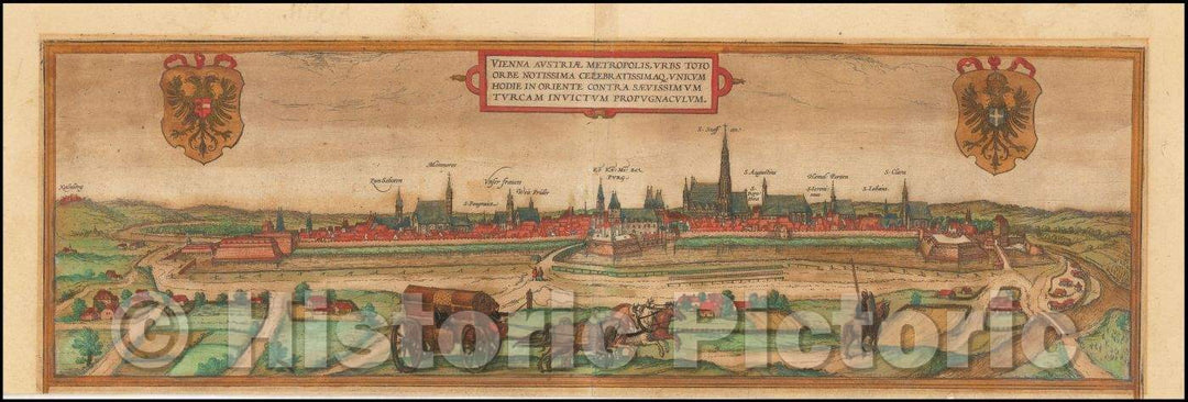 Historic Map - Vienna and Budapest/Vienna Austria Metropolis, 1580, Georg Braun - Vintage Wall Art