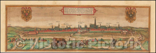 Historic Map - Vienna and Budapest/Vienna Austria Metropolis, 1580, Georg Braun - Vintage Wall Art