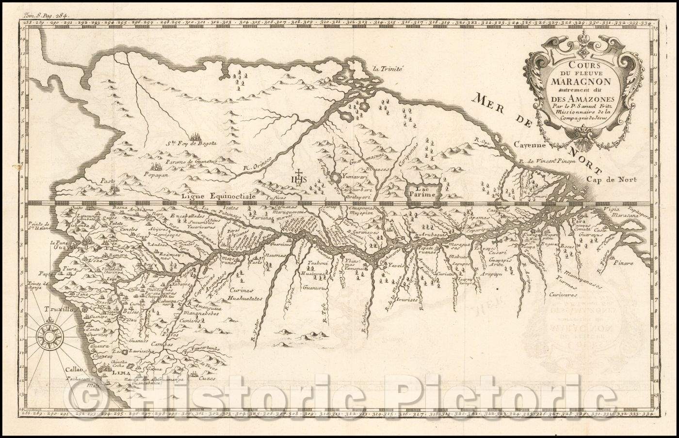 Historic Map - Cours De Fleuve Maragnon autre dit des Amazones Par le Samuel Fritz/Map of the Mara?n River, 1707, Samuel Fritz - Vintage Wall Art